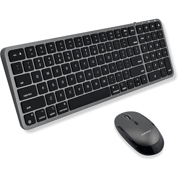 Macally Bluetooth Mac Keyboard and Mouse - Compact (2 Zone) Wireless Apple Keyboard and Mouse Combo with Number Pad - Multi Device, Rechargeable - for Mac, MacBook Pro/Air, iPad, iPhone - Space Black