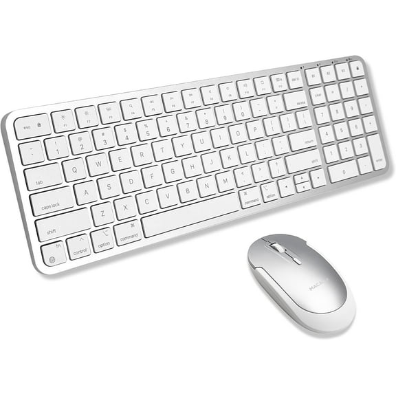 Macally Bluetooth Mac Keyboard and Mouse - Compact (2 Zone) Wireless Apple Keyboard and Mouse Combo with Number Pad - Multi Device, Rechargeable -  for Mac, MacBook Pro/Air, iPad, iPhone - Silver