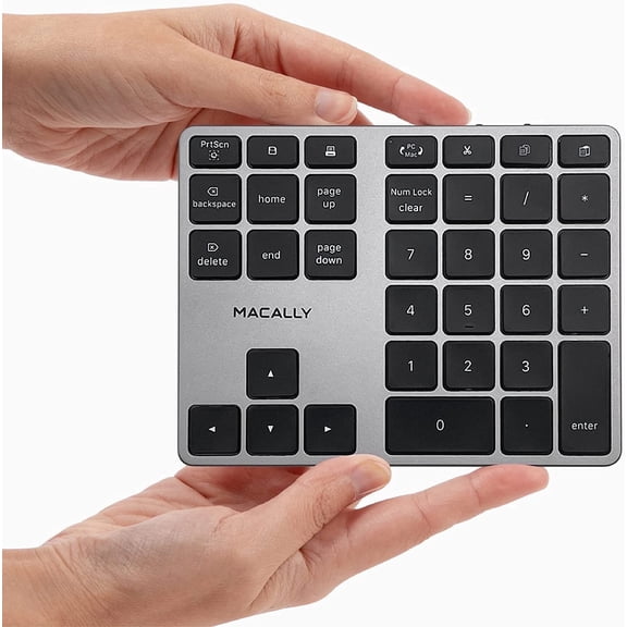 Macally Bluetooth Number Pad – Slim Aluminum 35-Key Rechargeable Wireless Numeric Keypad for Data Entry, Compatible with MacBook, iPad, iPhone, PC, Android