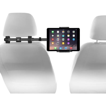 Macally Car Headrest Mount - Road Trip Essentials for Kids - Back Seat Tablet Holder for Car, for iPad Pro/Air/Mini, Nintendo Switch, Phones with Dual Positions and 360° Rotation