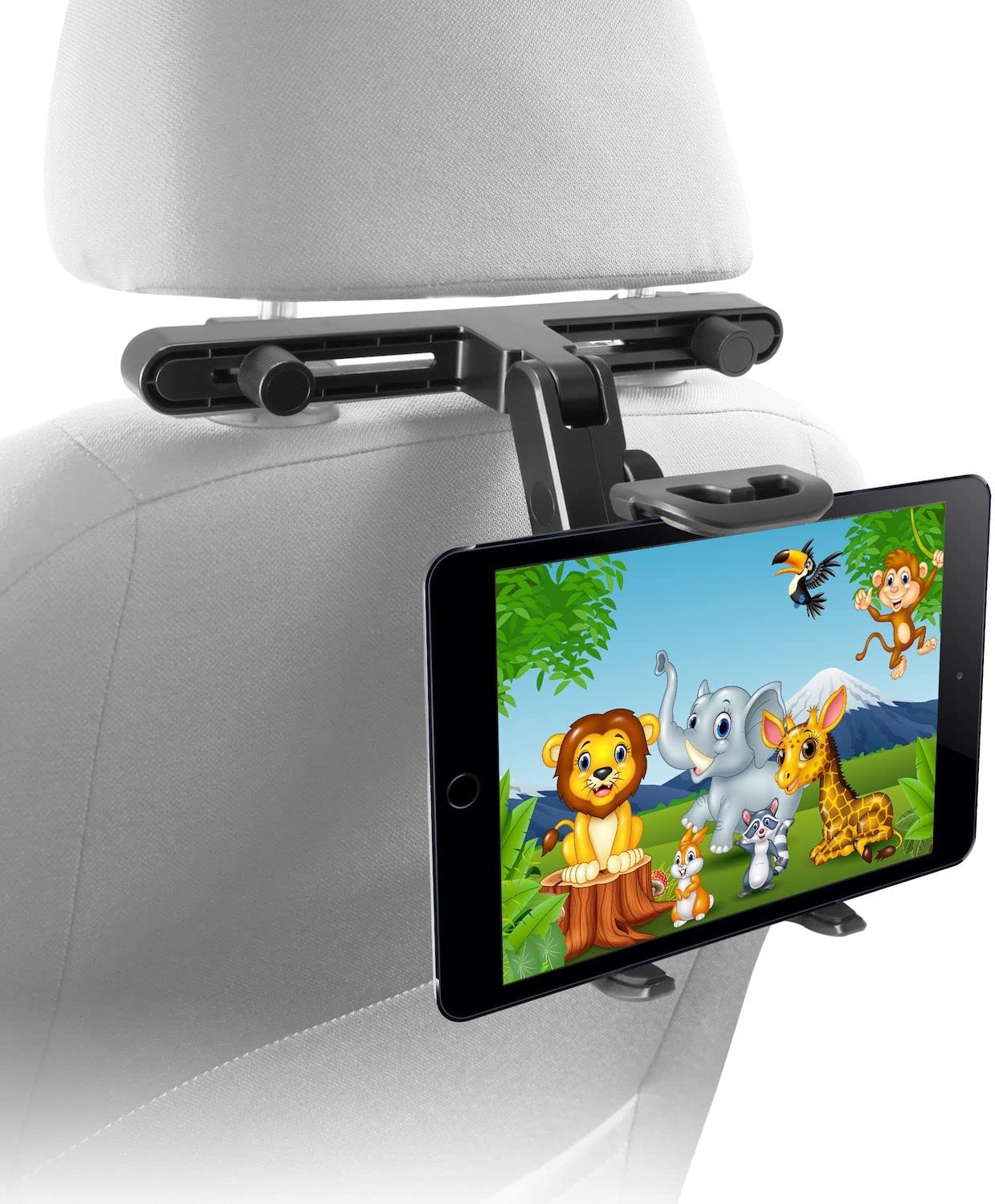 Macally Car Headrest Tablet Holder, Adjustable iPad Car Mount for Kids in Backseat, Compatible with Devices Such as iPad Pro Air Mini, Galaxy Tabs, And 7" to 10" Tablets and Cell Phones - Black - image 1 of 8