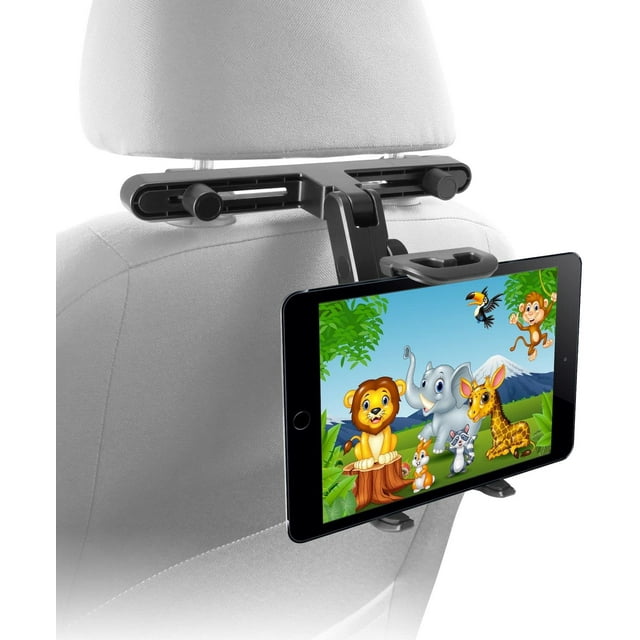 Macally Car Headrest Tablet Holder, Adjustable iPad Car Mount for Kids in Backseat, Compatible with Devices Such as iPad Pro Air Mini, Galaxy Tabs, And 7" to 10" Tablets and Cell Phones - Black