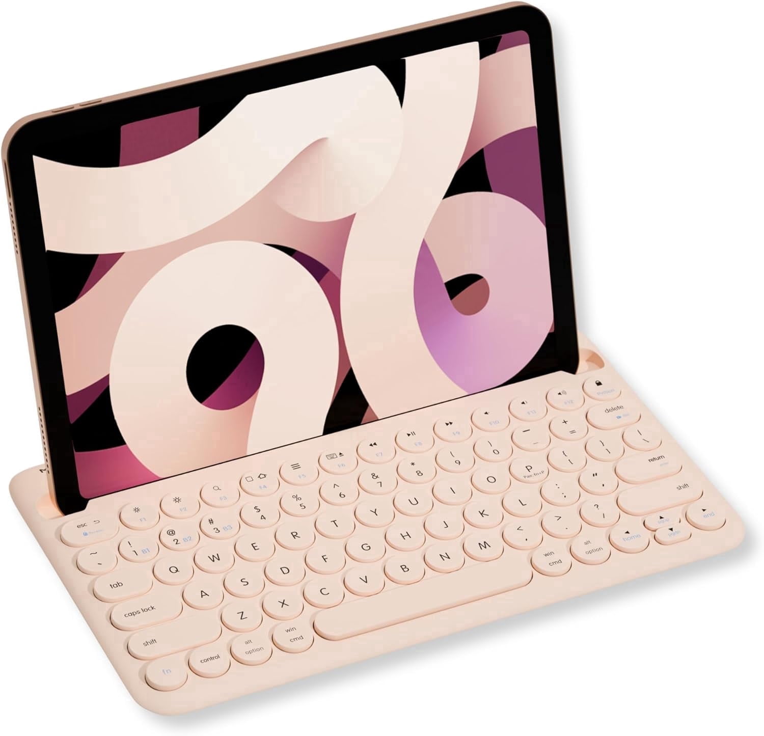 Macally Bluetooth Wireless Keyboard for Tablet (Multi-Device, Built-In Stand, Portable, Rechargeable) - Boba Brown