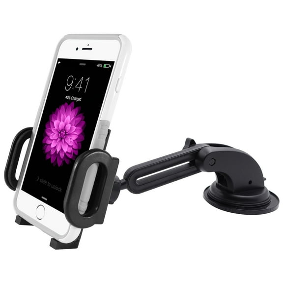 Macally Dashboard & Windshield Suction Cup Phone Mount Holder With Extendable Arm For Apple iPhone 14 13 X Pro Max mini SE 8 Plus, Samsung Galaxy Note S23 S22 Ultra Plus 5G TELEHOLDER2