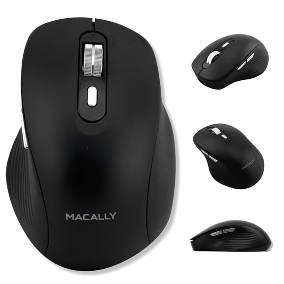 Macally Ergonomic Bluetooth Mouse for Mac and PC - Pair 3 Devices - Black