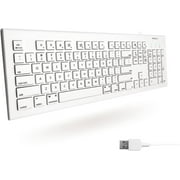 Macally Full Size USB Wired Keyboard for Mac and PC - Plug & Play Wired Computer Keyboard - Compatible Apple 104 Keyboard with 15 Shortcut Keys for Easy Controls & Navigation - White (MKEYE)