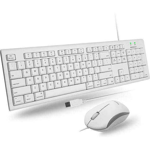 Macally USB Wired Keyboard & Mouse Combo  Full Size Ergonomic Apple Keyboard with Mac Shortcuts & Number Pad for Mac Mini, iMac, MacBook Pro/Air