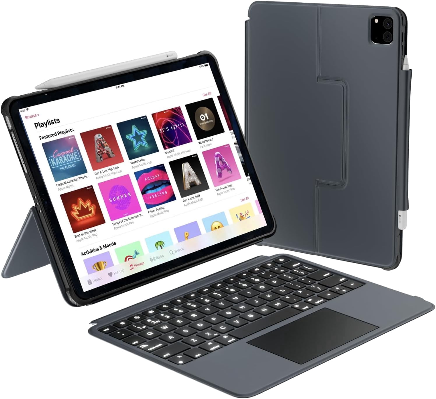 Macally iPad Air 13 Inch Case Keyboard (M3, 2025/M2, 2024) |iPad Pro 12.9 Keyboard Case (5/6th Gen) with Large Trackpad, Multi Angle View Stand Apple Pencil Holder, Backlit, Detachable
