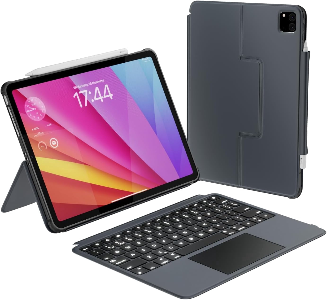 Macally iPad Pro 11 Inch Case with Keyboard and Track Pad (2024 Gen 7) - iPad Pro 11 Inch M4 Case with Keyboard Backlit, Multi Angle View, Apple Pencil Holder