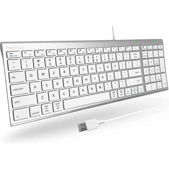 Macally Keyboard for Mac and Windows - Compatible with Apple Wired Keyboards - Slim, Space-Saving Design USB 98 Keys Keyboard with Numeric Keypad for Laptop, MacBook, iMac - ACEKEY2MA