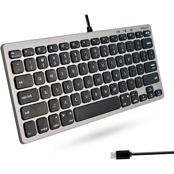 Macally Small USB C Keyboard - Plug & Play Compatible Wired Apple Keyboard for Mac mini, MacBook Pro/Air, iMac, iPad, Windows, Chromebook with USBC Port - Compact & Mini USB Type C - Space Gray