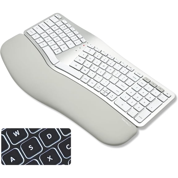 Macally Bluetooth Ergonomic Keyboard, Wireless Split Keyboard, Carpal Tunnel Comfort, Ergo Rechargeable Split Wrist Key board - Backlit 100 Key Layout