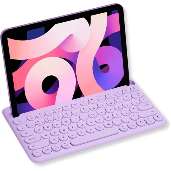 Macally Small Wireless Bluetooth Keyboard for iPad Mini/Air/Pro, iPhone, Tablet, and Phone - 78 Key iPad Keyboard with Built-in Stand - Universal Compatible Multi Device - Purple