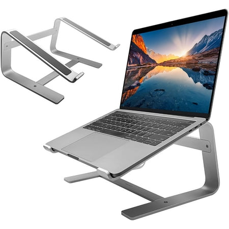 Macally Laptop Stand for Desk - Aluminum Laptop Riser Stand for Desk - Ergonomic Laptop Holder Mount - Use as Macbook Stand (Pro/Air) or Notebook Computer Stand between 10 to 17.3 Inches - Silver