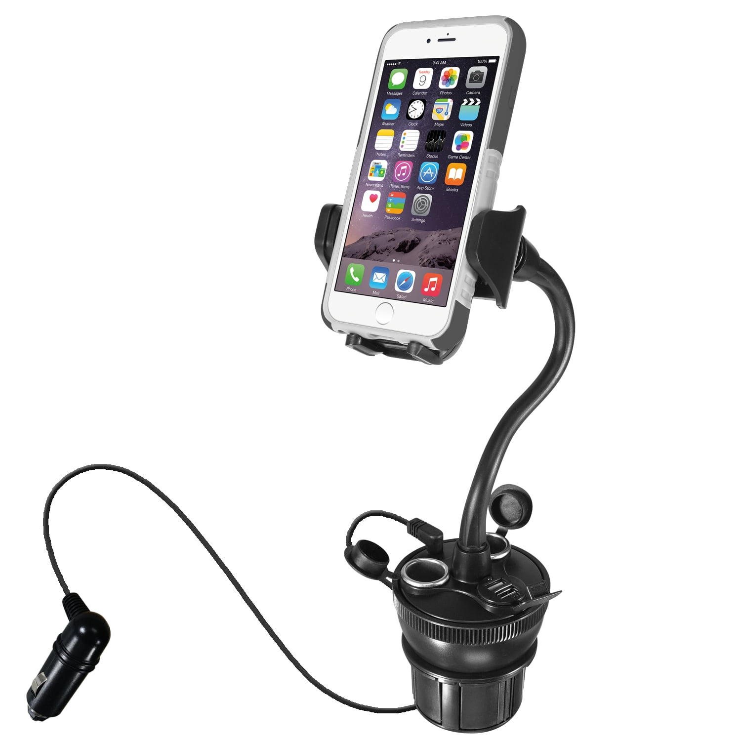 Macally MCUPPOWER Cup Holder Charging Tablet Mount, iPad Cup Holder Car