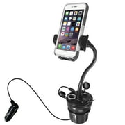 Macally MCUPPOWER Cup Holder Charging Tablet Mount, iPad Cup Holder Car Mount - Flexible Gooseneck iPad Car Powered Mount - Tablet Holder for Truck, Car, and Vehicle - for Pro / Air / mini