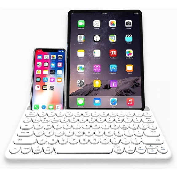 Macally Multi Device Rechargeable Compact Wireless Bluetooth Keyboard, White