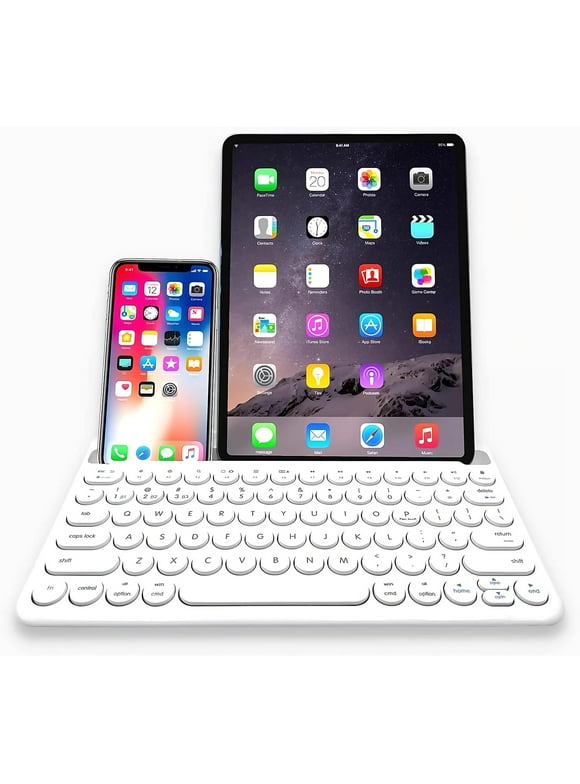Macally Multi Device Bluetooth Keyboard for iPhone iPad and Tablet - Portable Bluetooth Wireless Keyboard for Tablet with Stand - 78 Key Mini Bluetooth Keyboard for iPad or iPhone Keyboard Android/iOS
