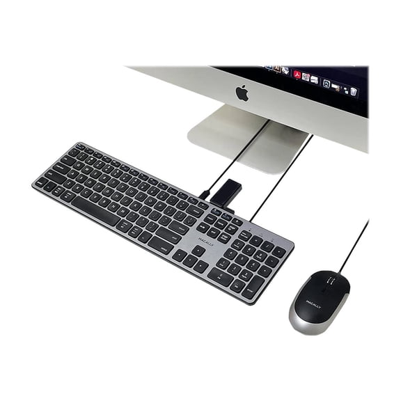 Macally Premium Wired USB C Keyboard with USB Ports - Connect Up to 3 Devices - (2X USB-A |1x USB-C Ports) - Wired Keyboard for MacOS - Slim Full Size Type-C Keyboard - Space Gray