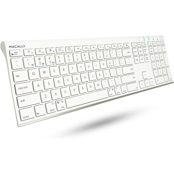 Macally Wireless Bluetooth Keyboard for Mac or Windows PC - Compatible Apple Keyboard Rechargeable - Multi-Device Keyboard, Up to 3 Devices with 110 Keys, 20 Shortcuts, and Numeric Keypad - White