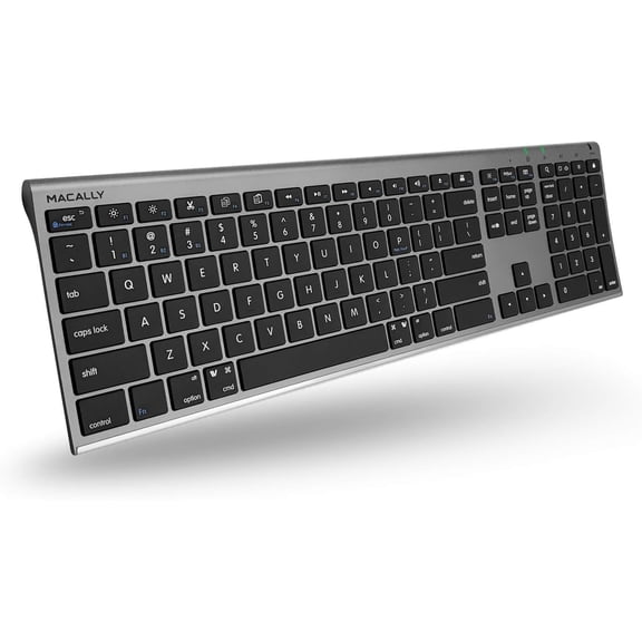 Macally Rechargeable Space Gray Quick Switch Bluetooth Keyboard For Three Devices