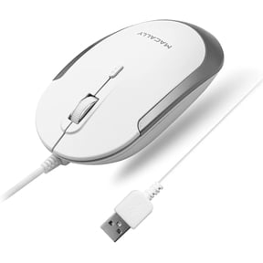 Macally Silent Wired Mouse - Slim & Compact USB Mouse for Apple Mac or Windows PC Laptop/Desktop - Optical Sensor & DPI Switch (White)