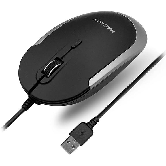 Macally Silent Wired Mouse - Slim & Compact USB Mouse for Apple Mac or Windows PC Laptop/Desktop - Designed with Optical Sensor & DPI Switch - Simple & Comfortable Wired Computer Mouse (Space Gray)