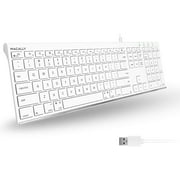 Macally Slim USB Wired Keyboard for comfortable Mac and Windows Full-Size USB-A Keyboard with Numeric Keypad for iOS Desktop, Laptop, Tablet 110 Scissor Switch Keys and 20 Shortcuts White ACEKEY