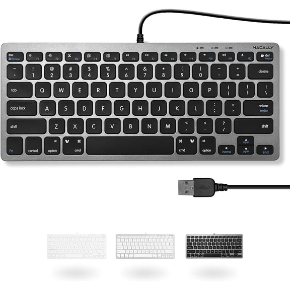 Macally Small USB Wired Keyboard for Mac and Windows - 78 Scissor Keys, 13 Shortcut Compatible Apple Keyboard - Mini Compact USB Computer Keyboard That Saves Space and Looks Great - Space Grey