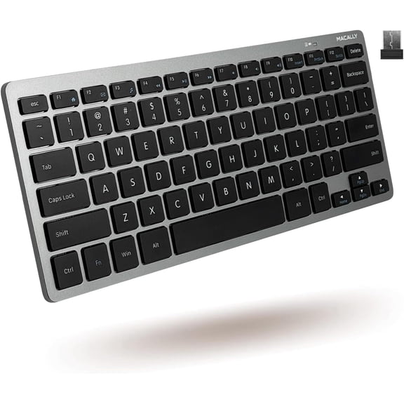 Macally Small Wireless Keyboard | Mini Keyboard for PC - Slim, Quiet & Portable for Laptop, Desktop PC, Surface, Chromebook - Space Gray