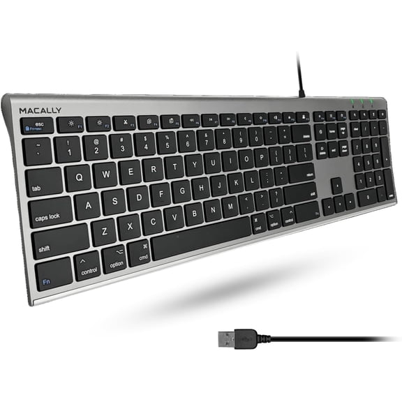 Macally Space Gray Ultra Slim USB Wired keyboard for Mac and PC