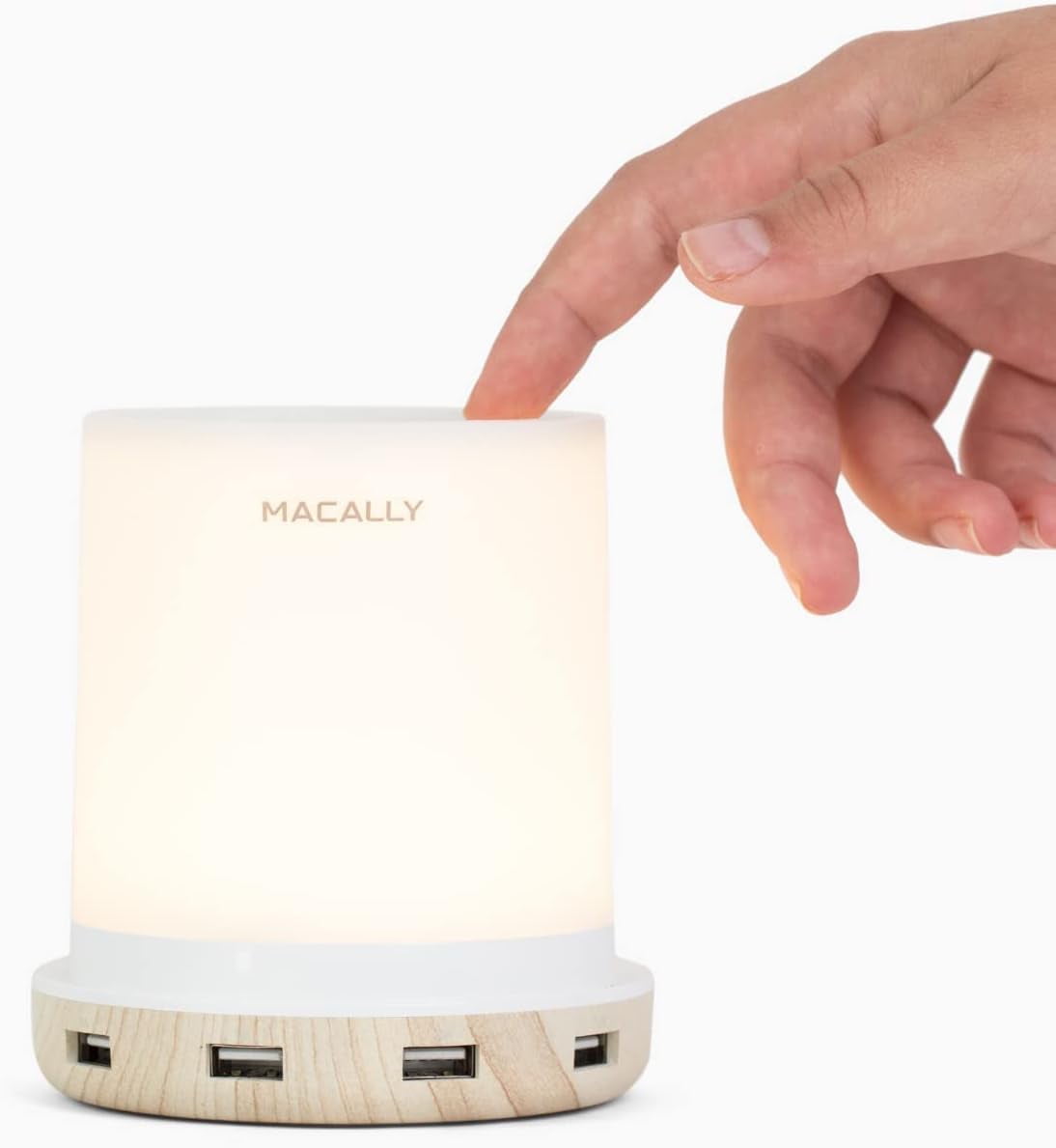 White Touch Control USB Table Lamp with Wooden Base