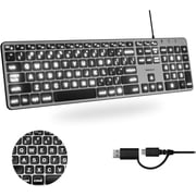 Macally Wired Keyboard for Mac USB C + A - Large Print and Backlit for Apple - 107 Key Full Size Large Letters USB C Keyboard for Macbook Pro/Air, Mac Mini, iMac