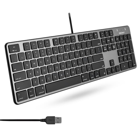 Macally Slim USB Wired Keyboard for Mac - Compatible Full Size Apple Keyboard with 104 Key Layout & 16 Shortcut Keys - Scissor Keycaps for Tactile Typing  for Mac Mini, Macbook Pro / Air, iMac