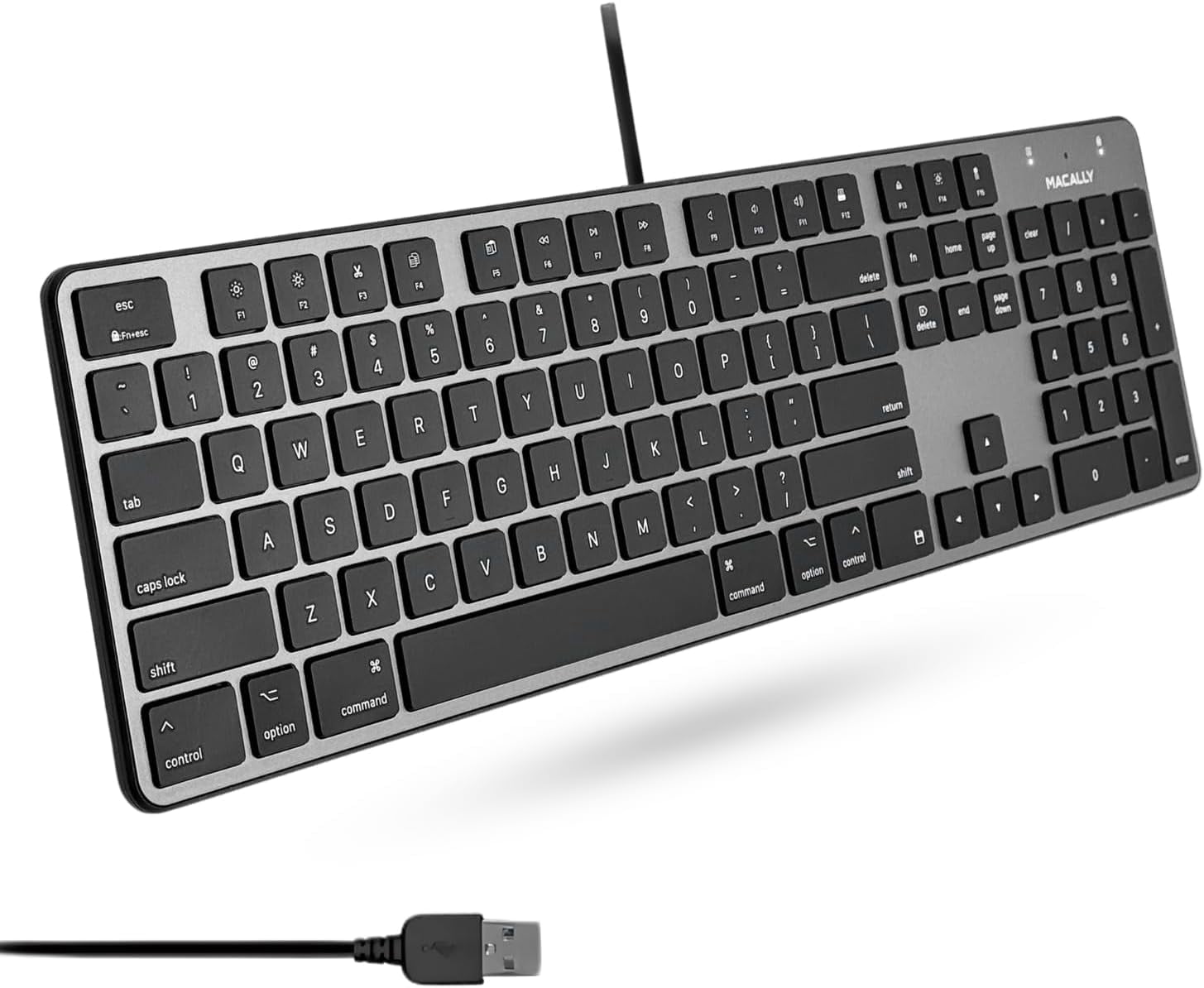 Macally Slim USB Wired Keyboard for Mac - Compatible Full Size Apple Keyboard with 104 Key Layout & 16 Shortcut Keys - Scissor Keycaps for Tactile Typing for Mac Mini, Macbook Pro / Air, iMac