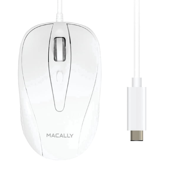 Macally USB Wired Ergonomic Mouse with 3 Button Scroll Wheel, White