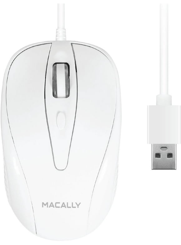 Macally USB Wired Mouse with 3 Button Scroll Wheel White (TURBO)