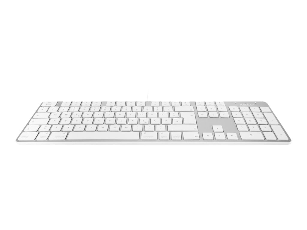 Macally Aluminum Ultra-Slim USB Wired Keyboard with Scissor Switch, 110 Shortcut Keys, LED Indicators, Silver