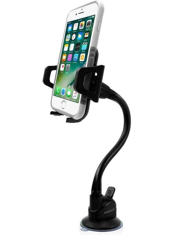 Macally Windshield Phone Mount for Car, Super Strong Suction Cup Phone Holder for Truck - Universal Gooseneck Window Phone Mount for Car, Compatible with iPhone, Samsung, Cell Phone, Android, Mobile