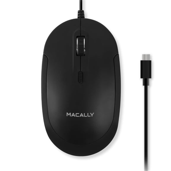 Macally Wired USB C Mouse for Mac and PC - Slim, Quiet, and Reliable - 4 DPI Mode Type C for Laptop, Macbook Pro / Air, iMac - Wired Mice USBC
