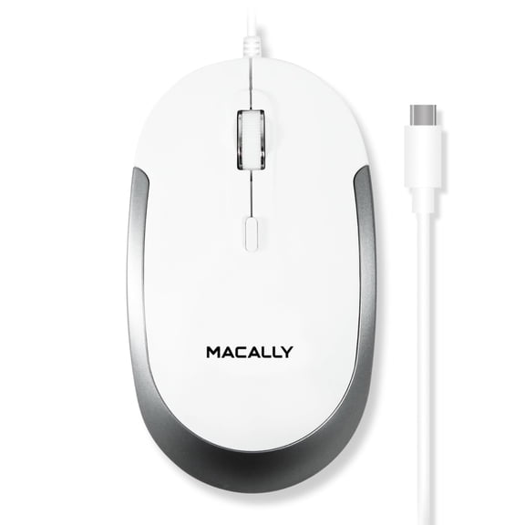Macally Wired USB C Mouse for Mac & Windows - 3 Button & Scroll Wheel USB Type C Mouse - Comfortable Ambidextrous Design - Compact Wired Mouse with Optical Sensor & DPI Switch 800/1200/1600/2400