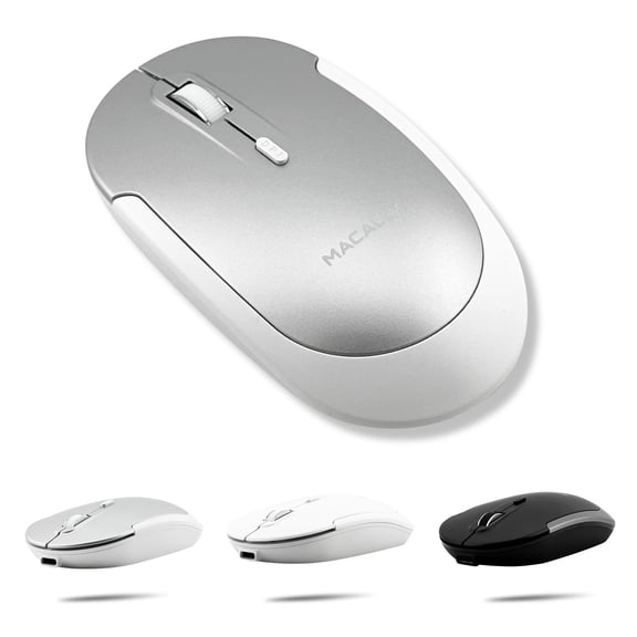 Macally Wireless Bluetooth Mouse for Mac, MacBook Pro/Air, iPad, and PC - Comfortable and Quiet Compatible Wireless Apple Mouse - Rechargeable Battery - Silver