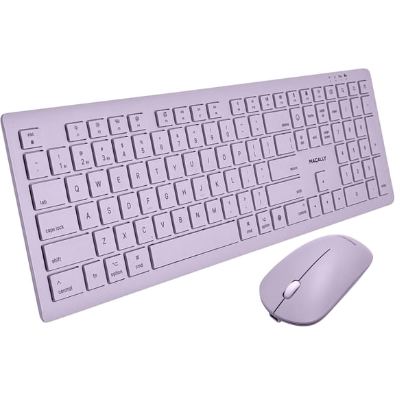 Macally Wireless Keyboard and Mouse Combo for Mac  - Compatible Apple Bluetooth Keyboard & Mouse Combo for Macbook Pro/Air, iMac, Mac Mini/Pro/Studio (Multi Device, Rechargeable, Emoji Keys, Purple)