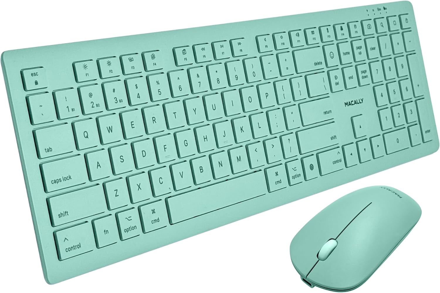 Macally Wireless Keyboard and Mouse Combo for Mac Mini/Pro, iMac, MacBook, iPad, iPhone - Compatible Bluetooth Apple Keyboard and Mouse Combo (Multi Device, Rechargeable, Emoji Keys) - Light Green