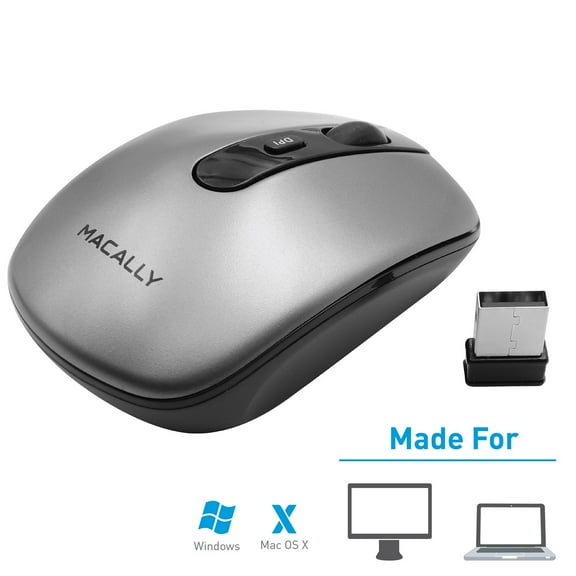 Macally Wireless Rechargeable Mouse - Compact Laptop Mouse with 1600 DPI, 3 Buttons, Smooth & Soft - PC, Mac mini, iMac, MacBook