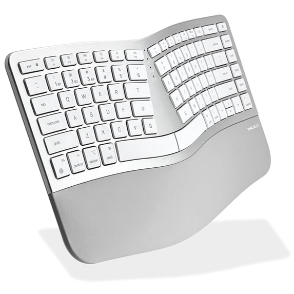 Macally Wireless Split Ergonomic Keyboard for Mac - Dual Mode (BT + Wired) - Rechargeable, Wrist Cushion, USB C + A Plug - Compact