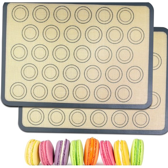 Macaron Baking Mat Set, Nonstick Silicone Liner with Piping Guides, Gray, 16.5 x 11.6 Inch, 2 Count
