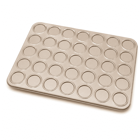 ABCISI Mini Muffin Pan, 35-Cavity Nonstick Carbon Steel Baking Pan for Mini Cupcakes, Cookies, Biscuits and Macarons, 13.9x10.4 in Gold Oven Bakeware Tray for Home Baking