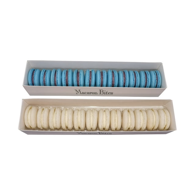 Blueberry & Vanilla Macaron Bites - 24 Count | Gourmet French Macarons with Rich Blueberry and Creamy Vanilla Flavors | Perfect for Parties, Gifts, and Dessert Lovers | Elegant Blue and White Macaron