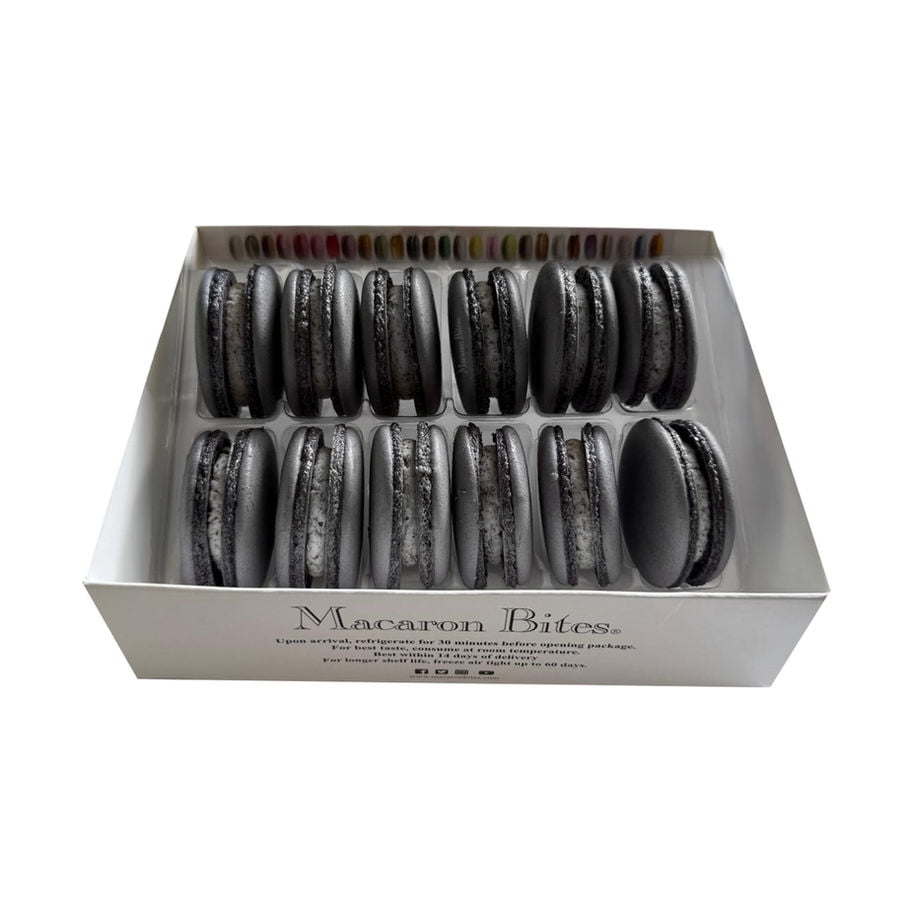 Macaron Bites® Box of 12 French Macarons – Cookies and Cream Flavor – Fresh Baked, Made in USA